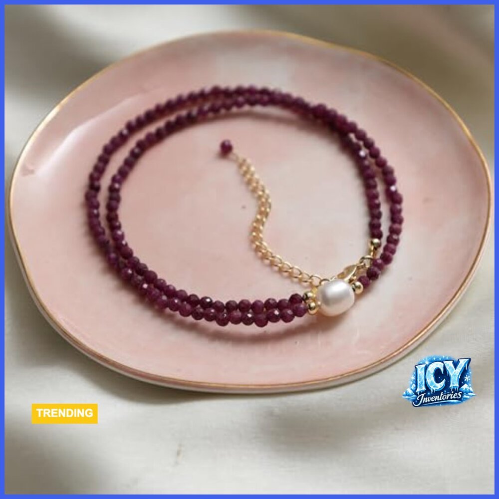 Ruby Gemstone Beaded Necklace With Freshwater Pea… - image 5